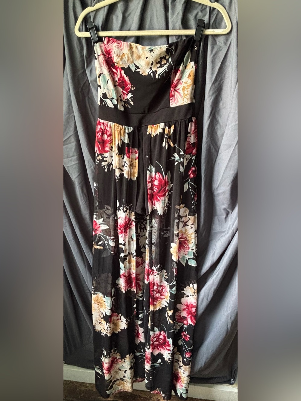 Strapless Sheer Maxi Dress over Stretchy Shorts 90s